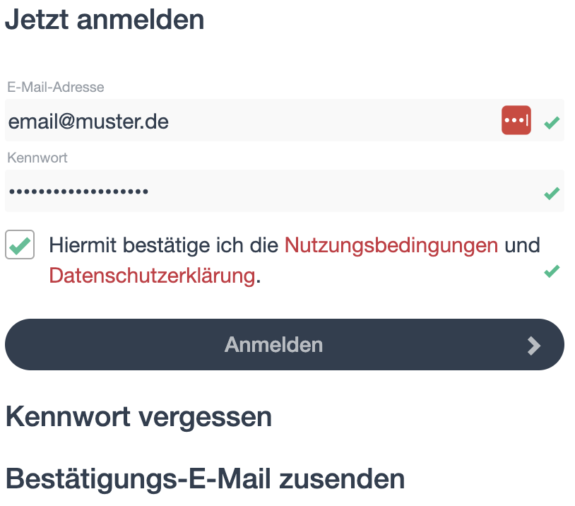 Bestätigungslink anfordern
