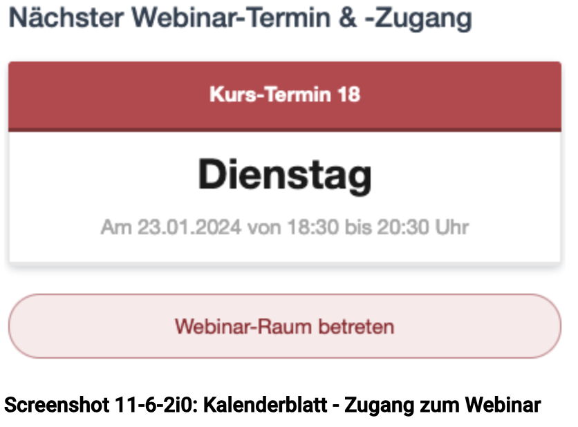 Kalenderblatt - Zugang zum Webinar