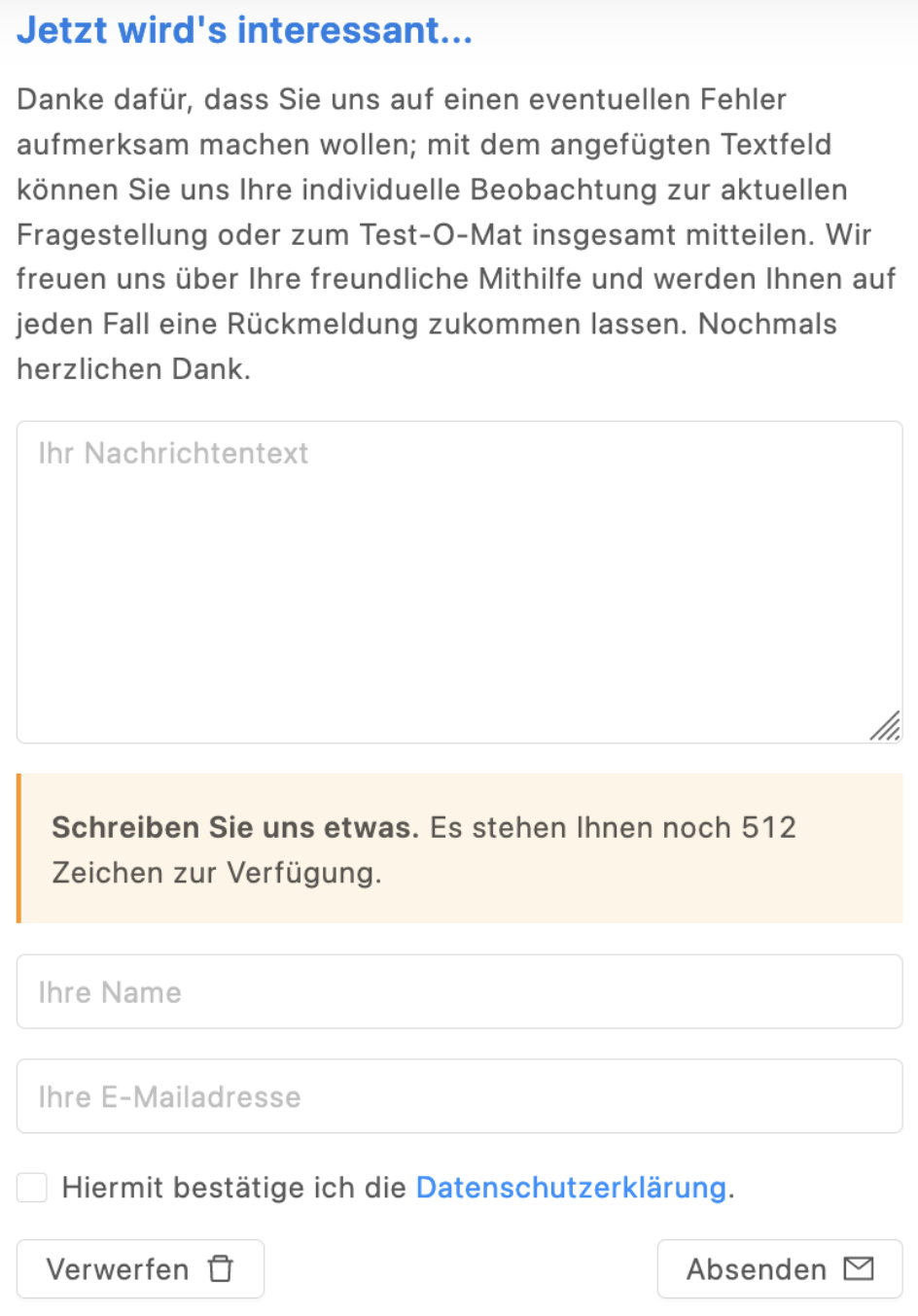 Feedback Fehlermeldung