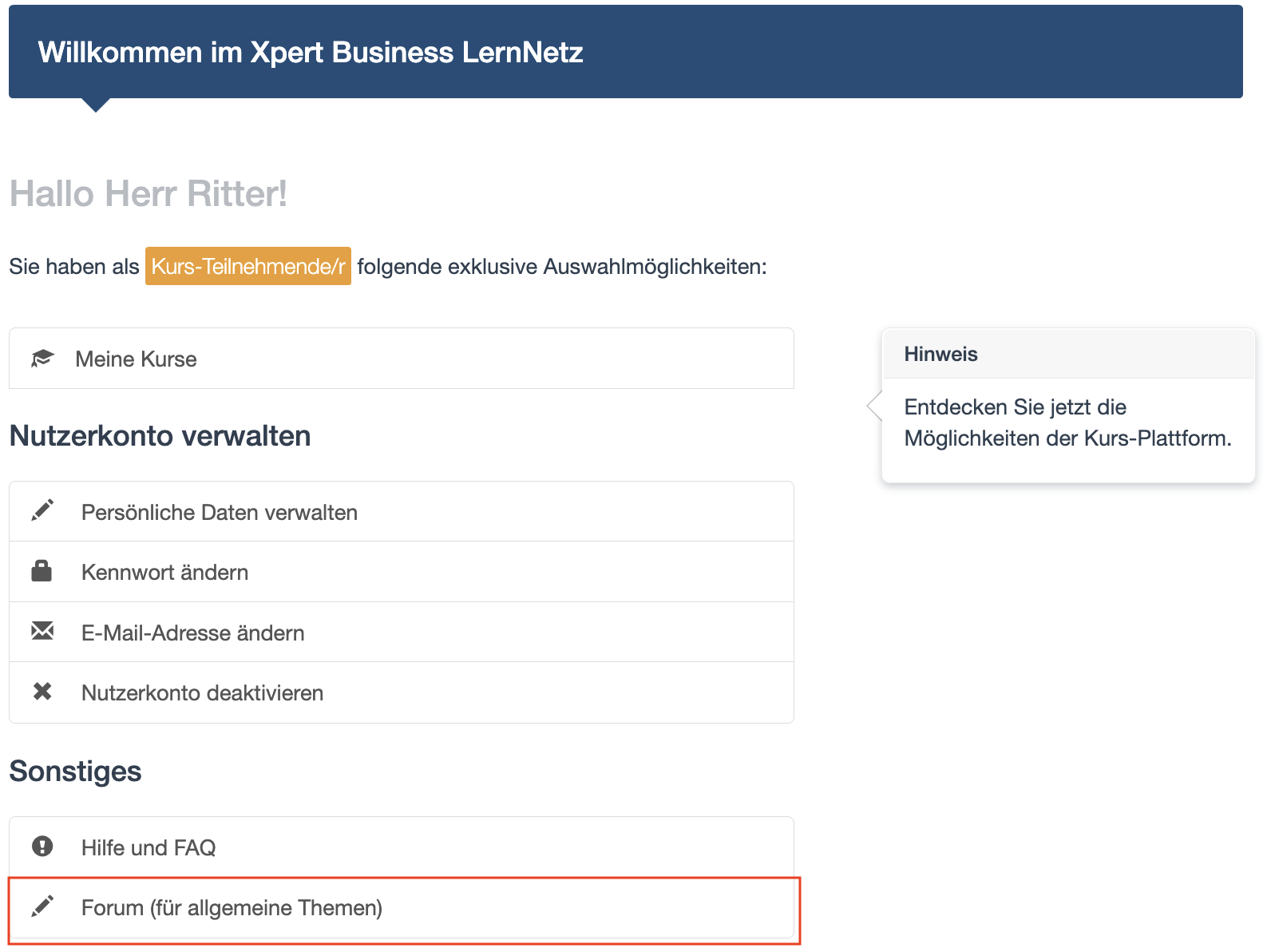 Forum für Kurs-Teilnehmer