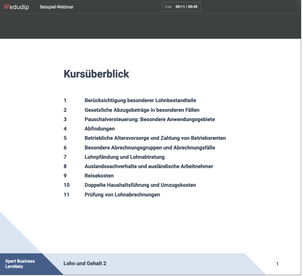Beispiel Foliensatz Kursüberblick