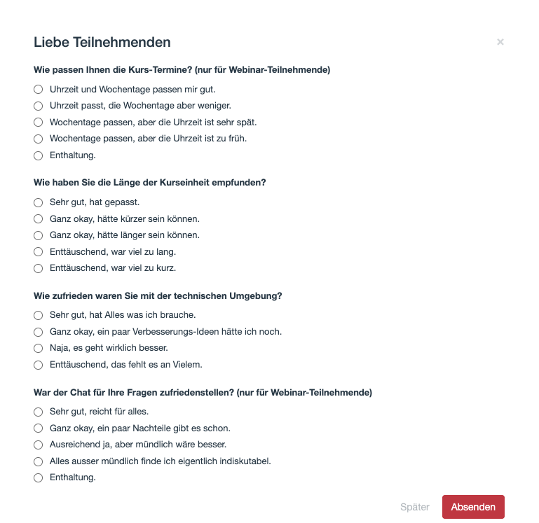 Umfrage zu Webinar-Rahmenbedingungen