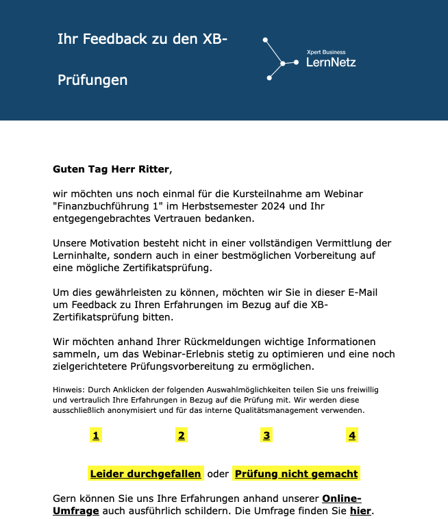 Umfrage zur Prüfungsleistung